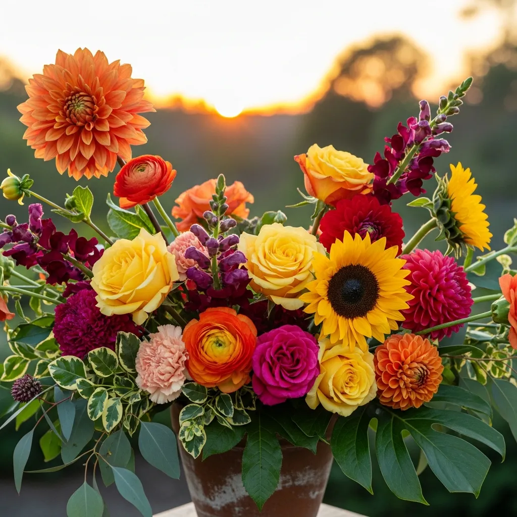 Vibrant sunset-colored floral arrangement